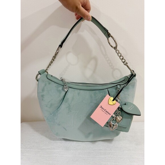 Juicy Couture Handbags - NWT Juicy Couture Queen Couture Hobo Bag Sage Mint Green Velour Rhinestone Heart